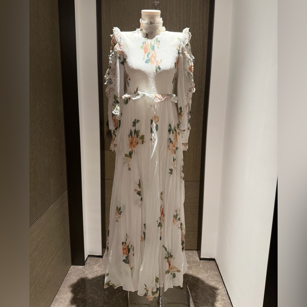 Zimmermann Ivory Maxi Dress with Peach Floral Print - Picture 2 of 15
